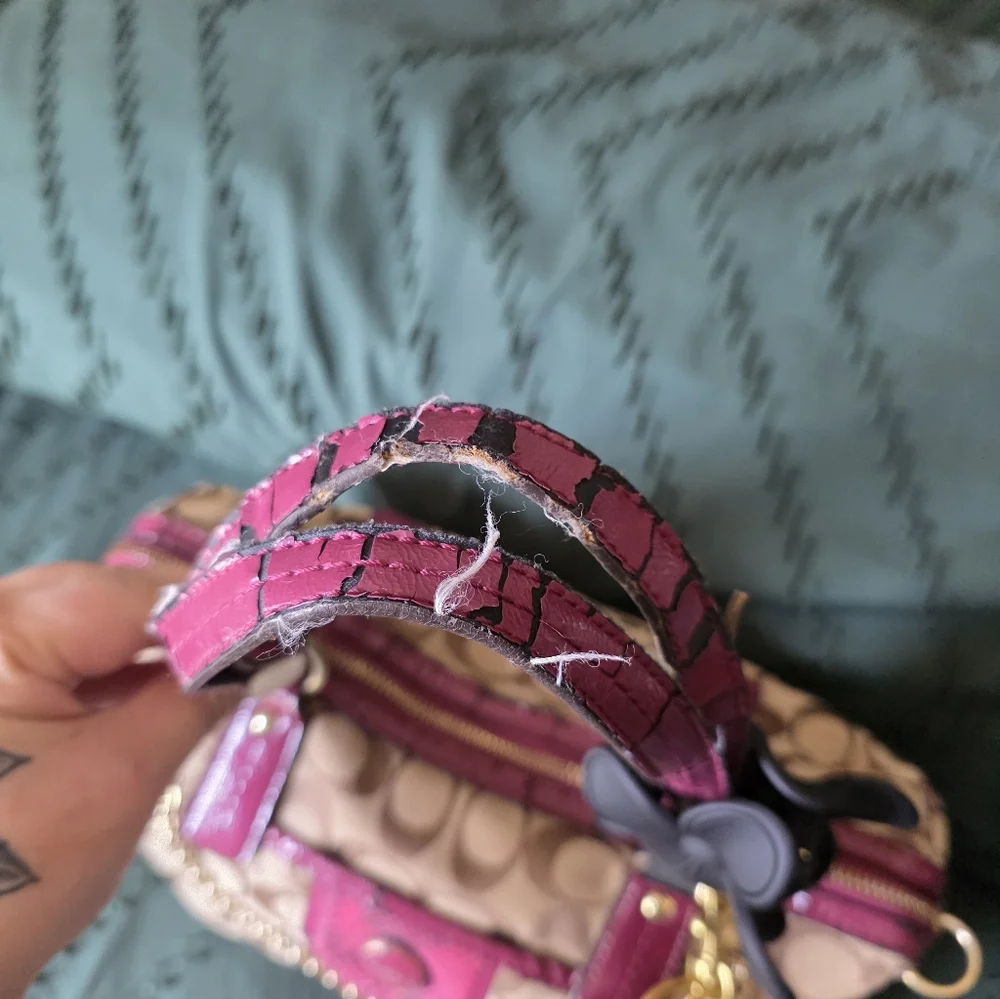 Coach Signature Python Stripe Satchel Raspberry Pink - Picture 5 of 12